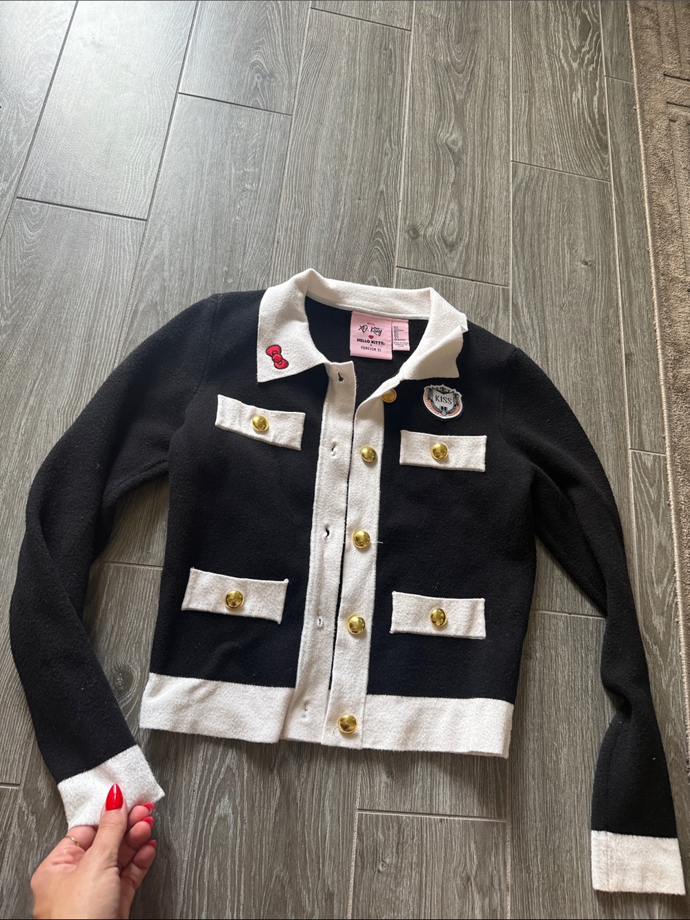 Hello kitty Black & White Button Front Cardigan Jacket small